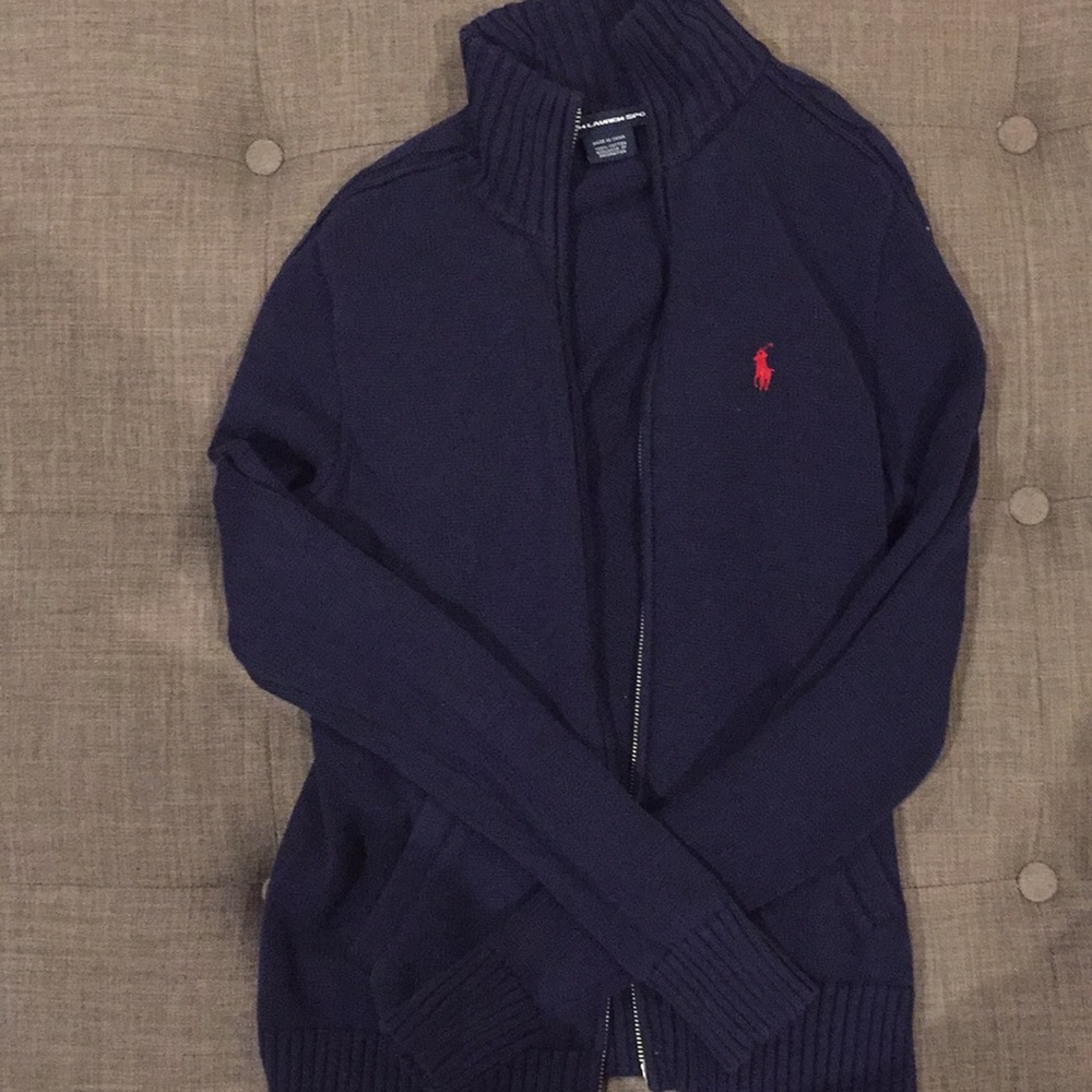 Ralph Lauren navy sweater zip up jacket EUC